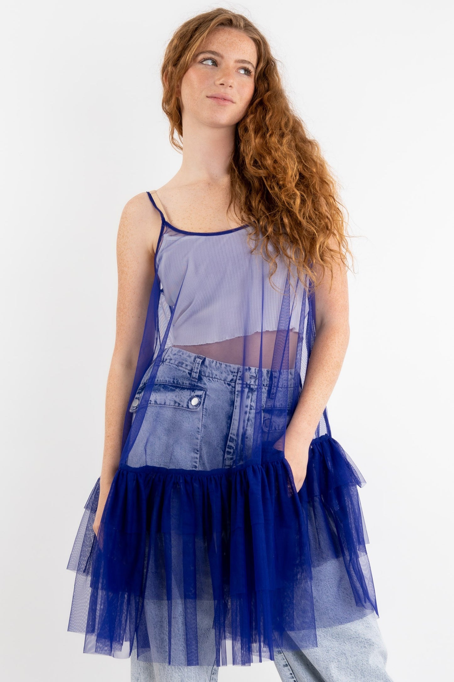 Main Stage Flouncy Mesh Slip - Cobalt