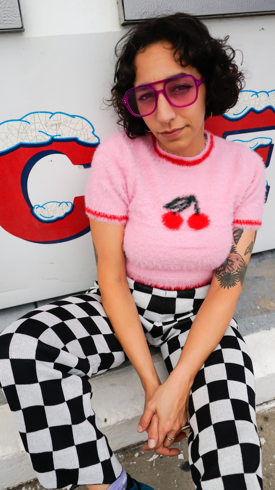 Obsessed Checker Knit Pants - Black & White