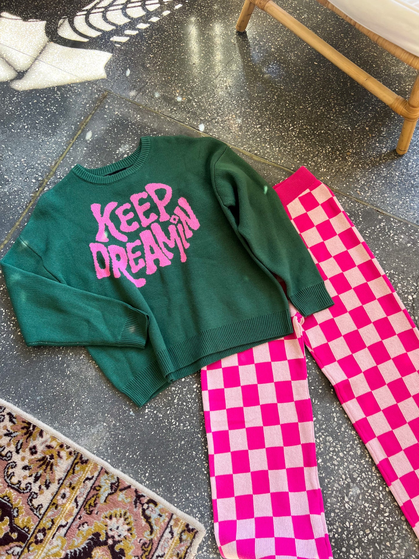 Obsessed Checker Knit Pants - Strawberry