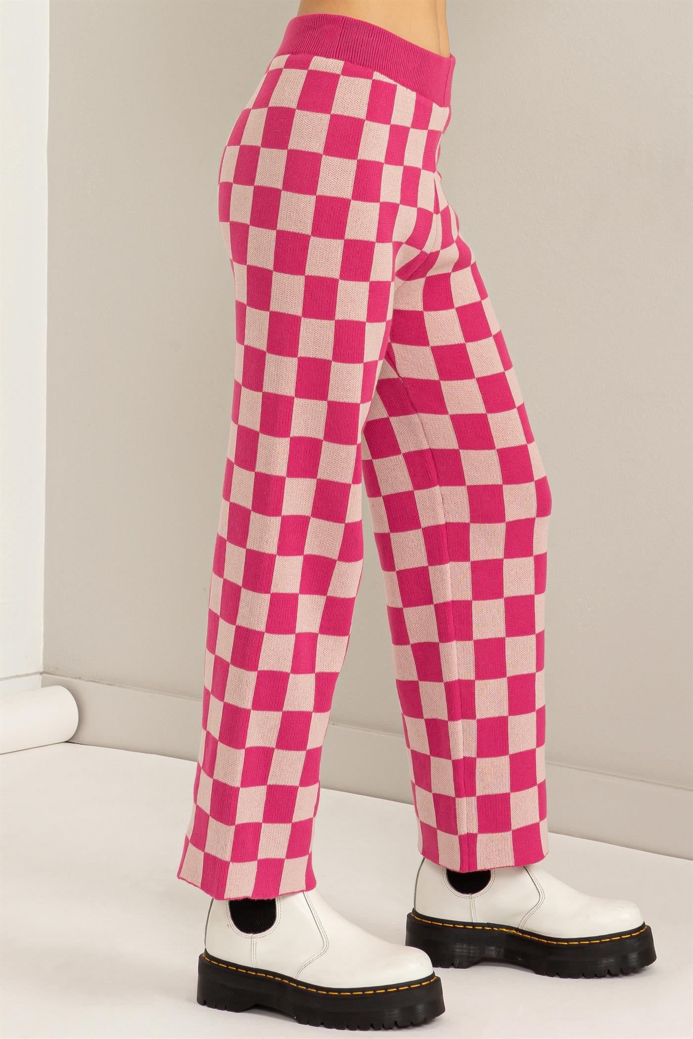 Obsessed Checker Knit Pants - Strawberry