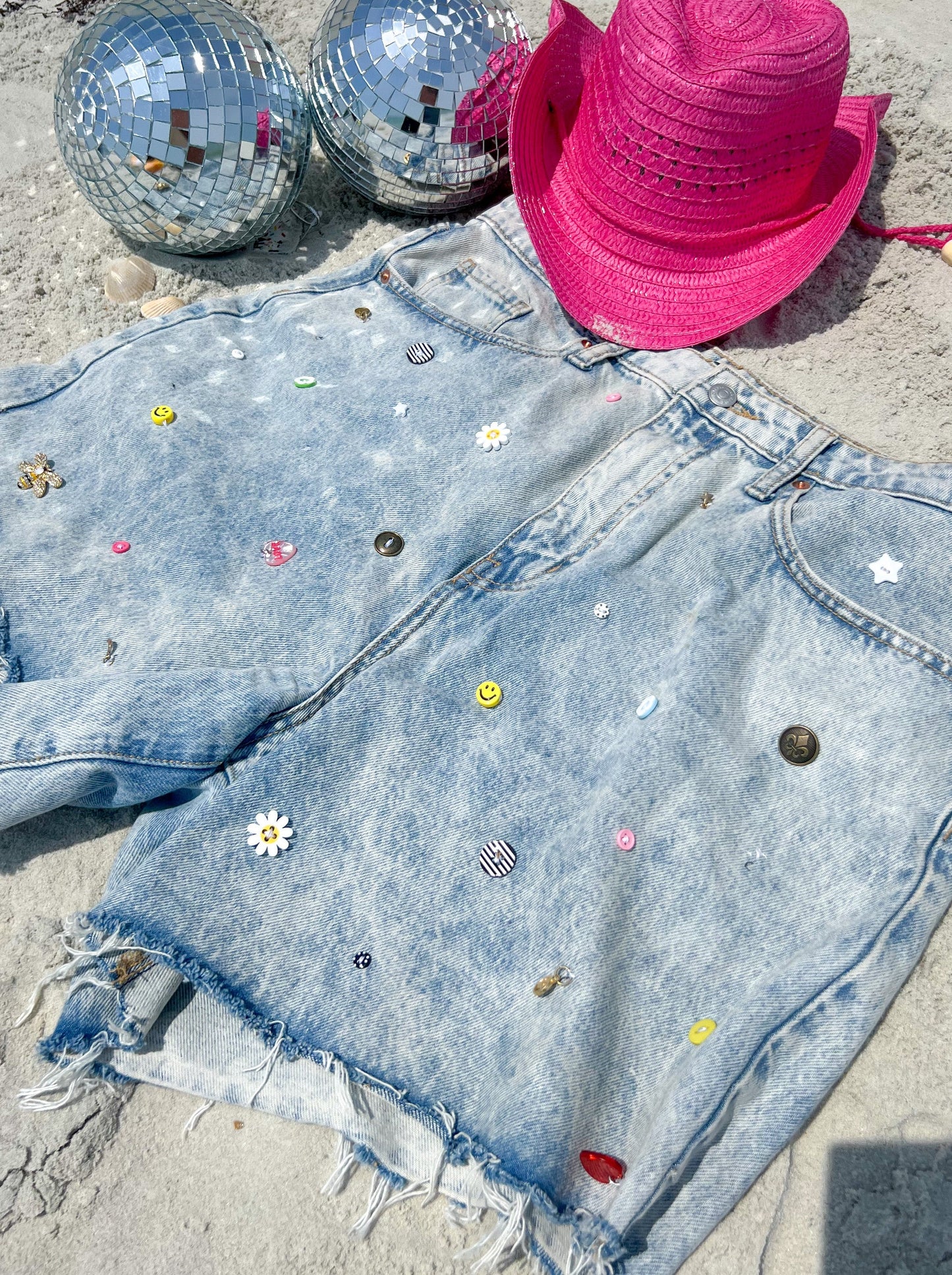 Venice Embellished Upcycled Denim Shorts