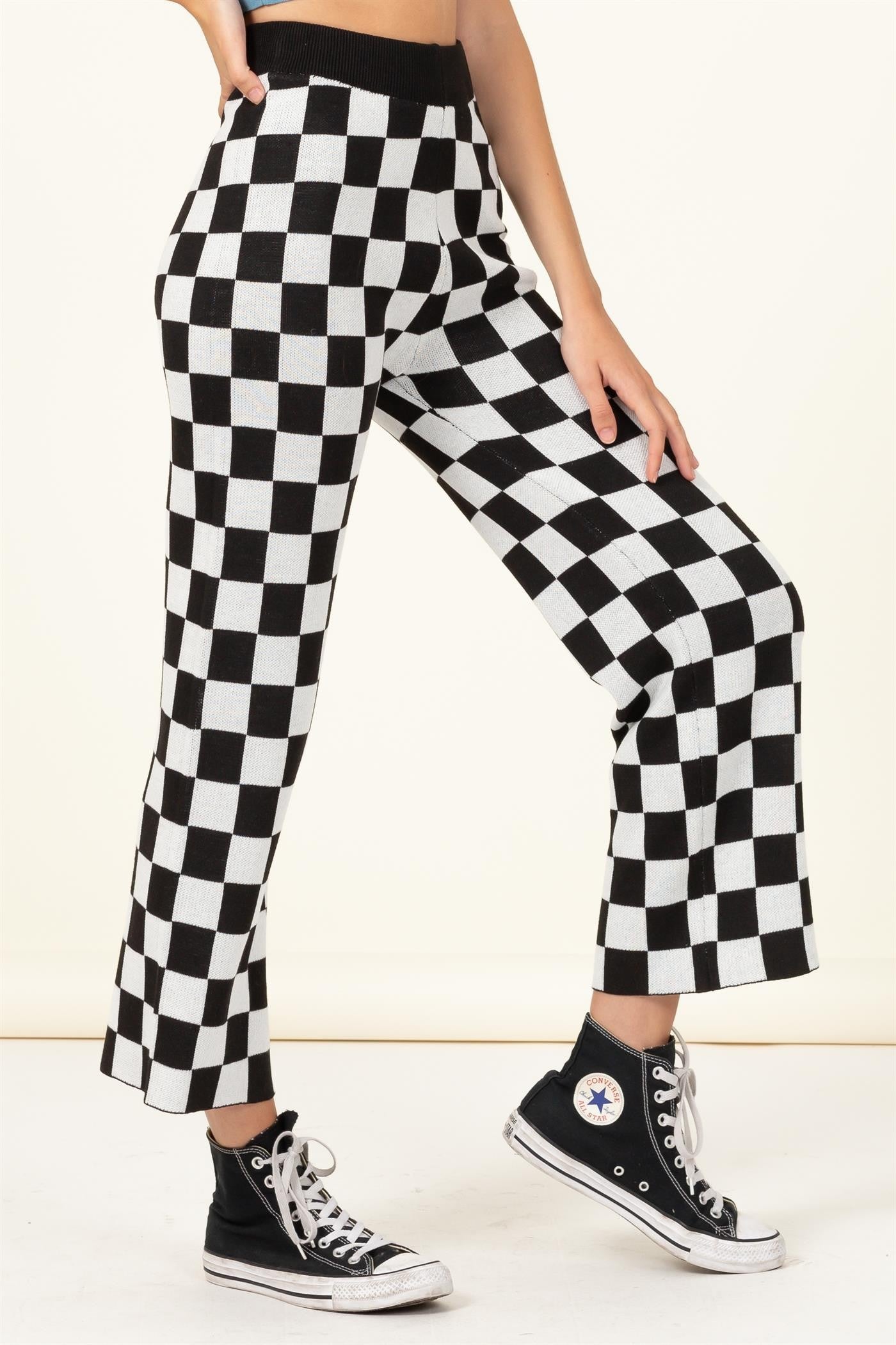Obsessed Checker Knit Pants - Black & White
