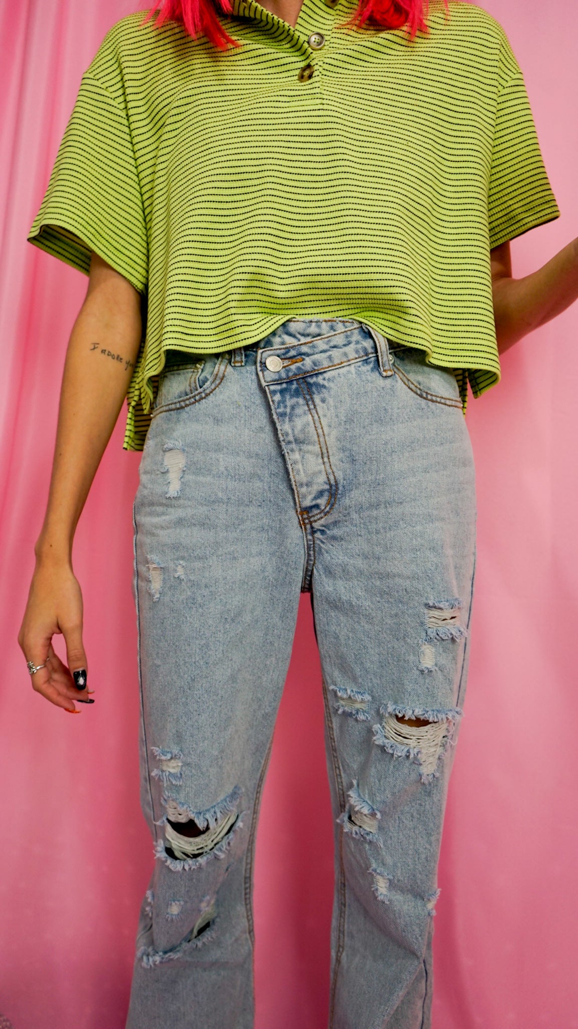 A Vibe Asymmetrical Straight Leg Denim