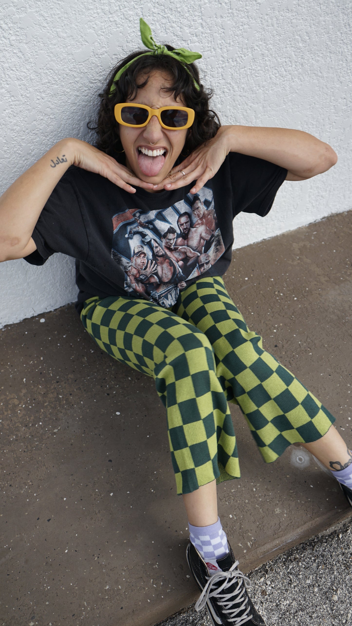 Obsessed Checker Knit Pants - Matcha
