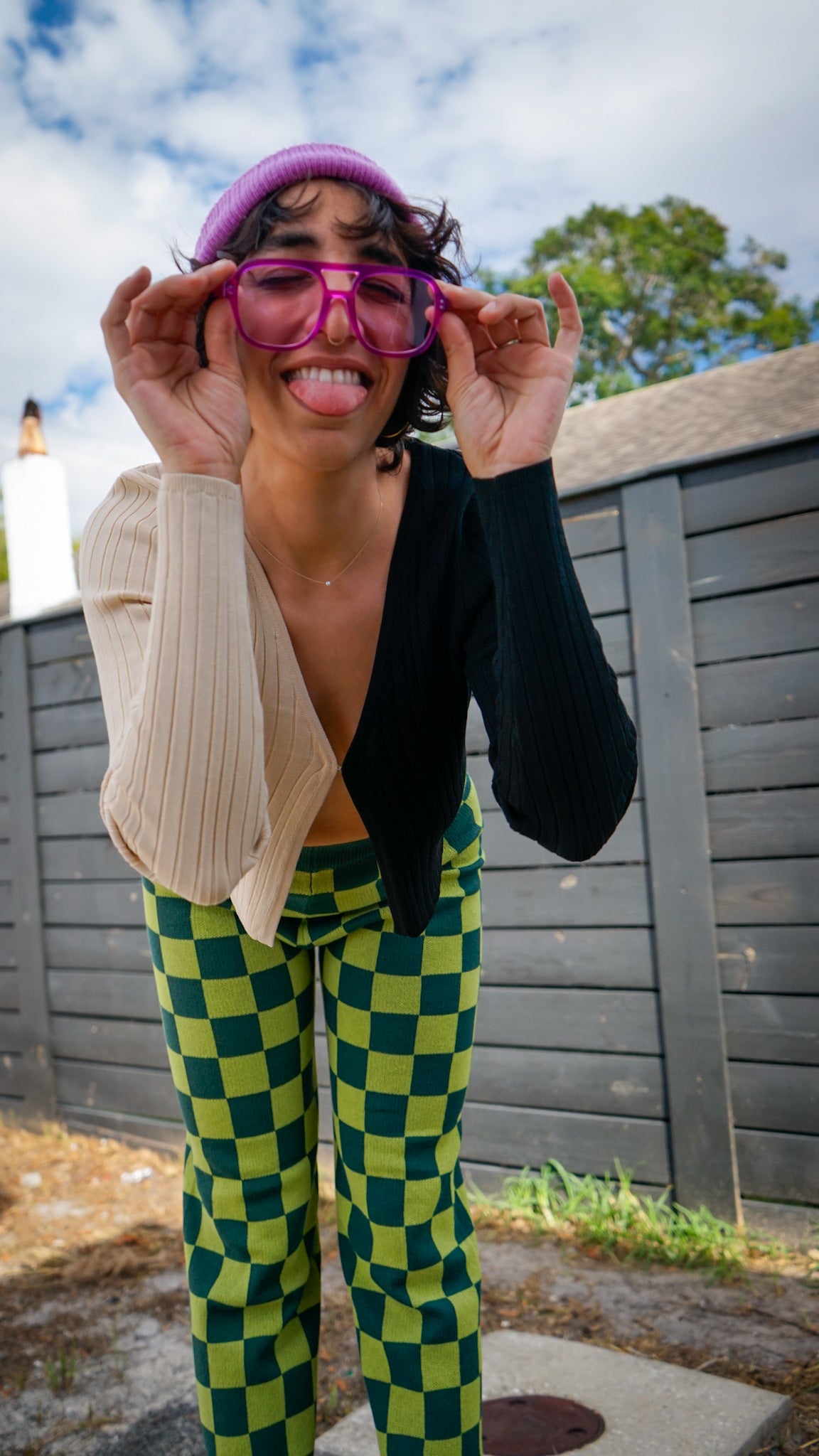 Obsessed Checker Knit Pants - Matcha