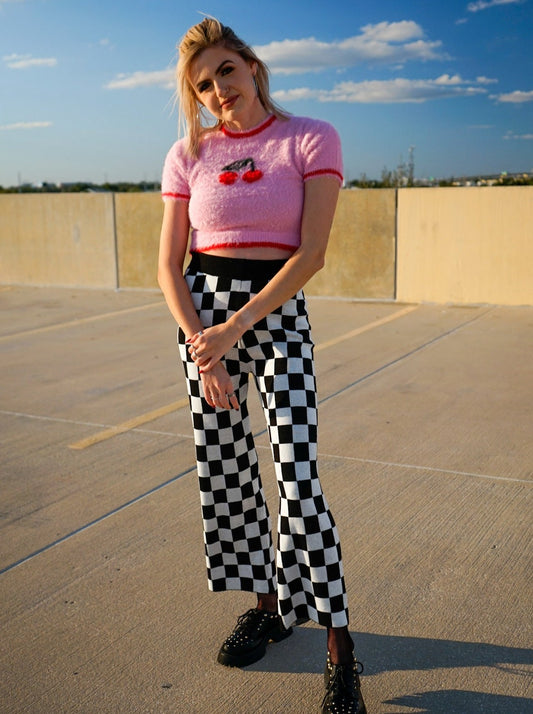 Obsessed Checker Knit Pants - Black & White
