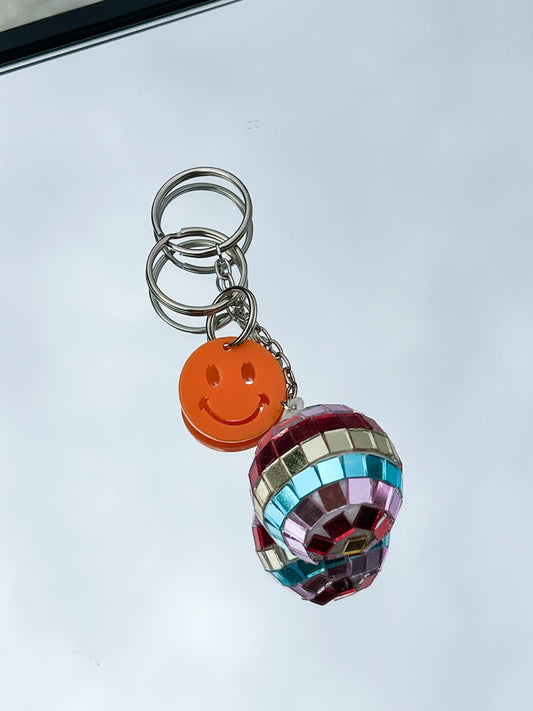 Rainbow Disco Orange Smiley Keychain