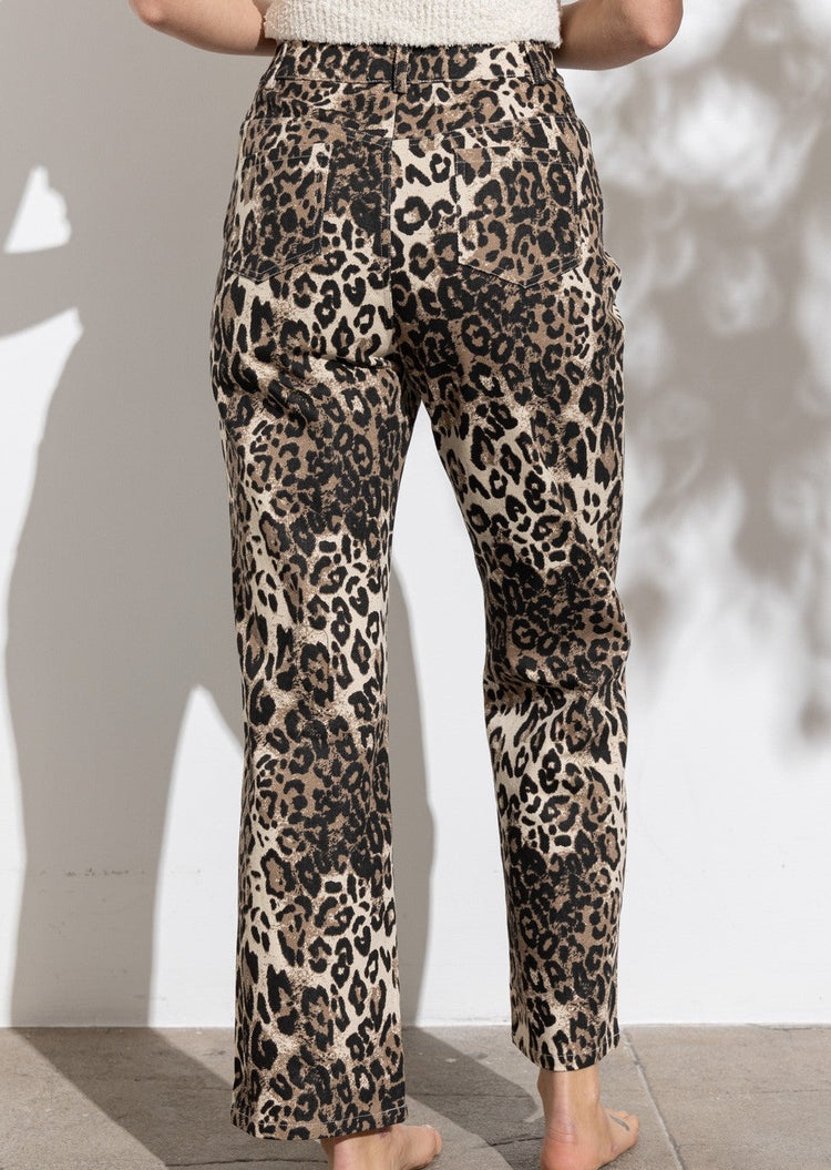 Spotted Wide Leg Leopard Denim