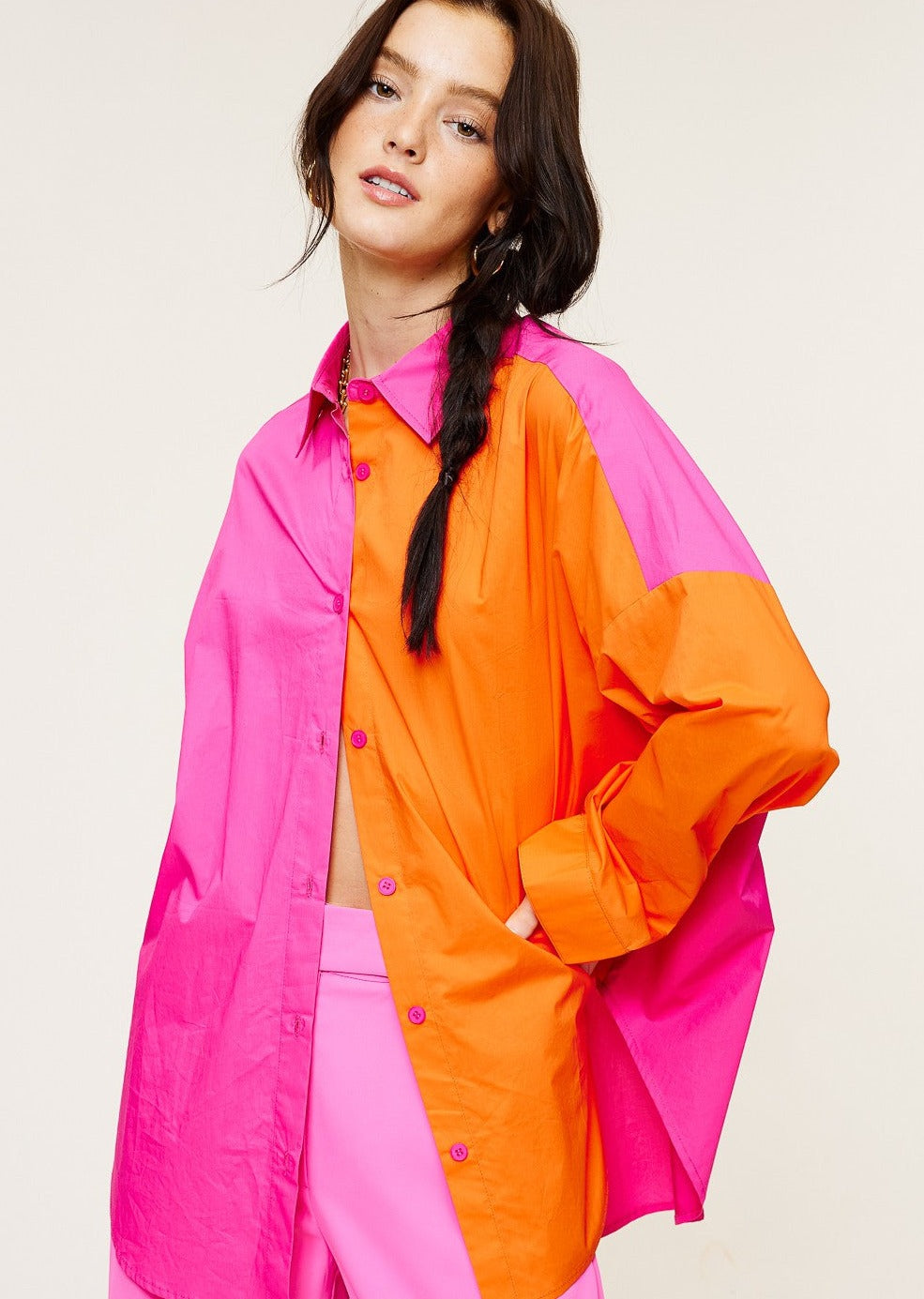 Half & Half Boyfriend Button Down