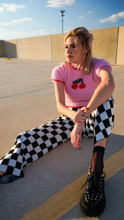 Obsessed Checker Knit Pants - Black & White