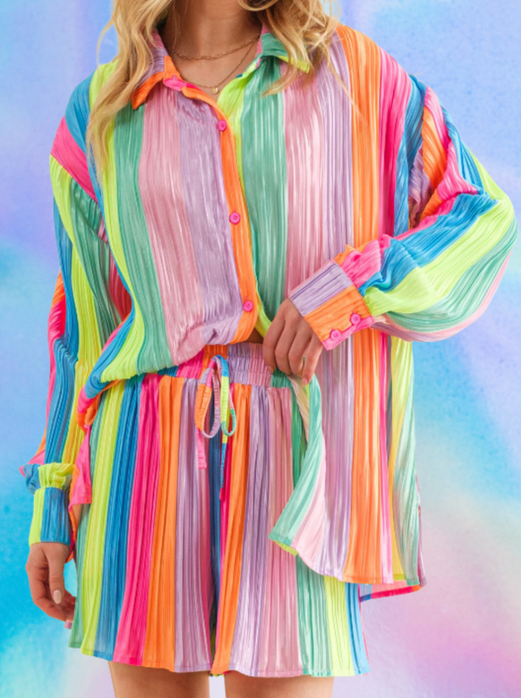 Electric Feel Rainbow Plisse Shorts Set - PREORDER