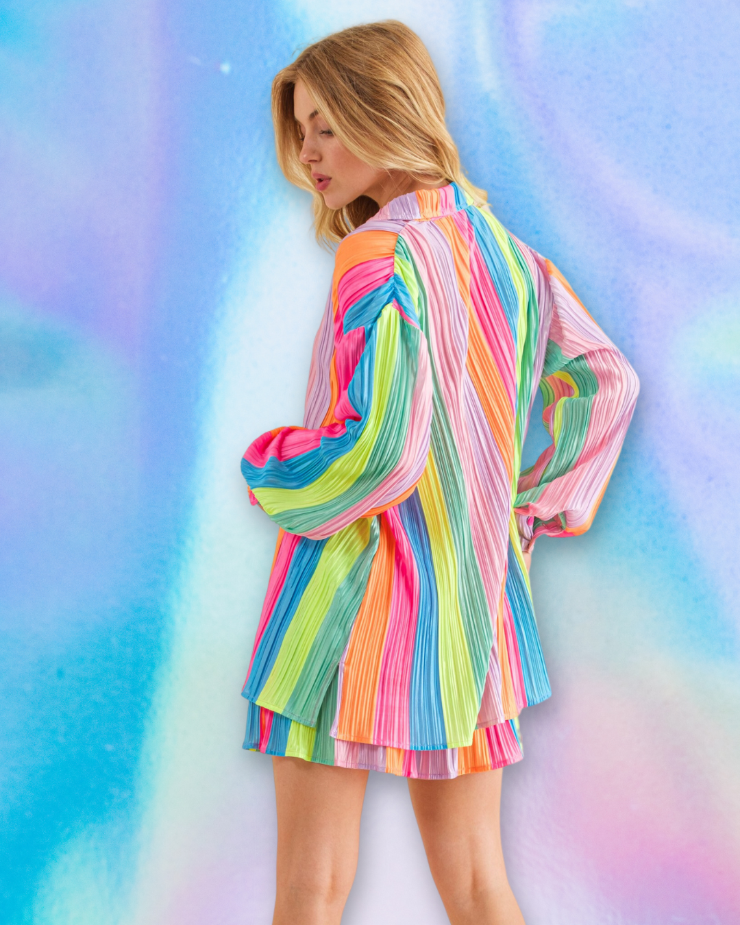 Electric Feel Rainbow Plisse Shorts Set