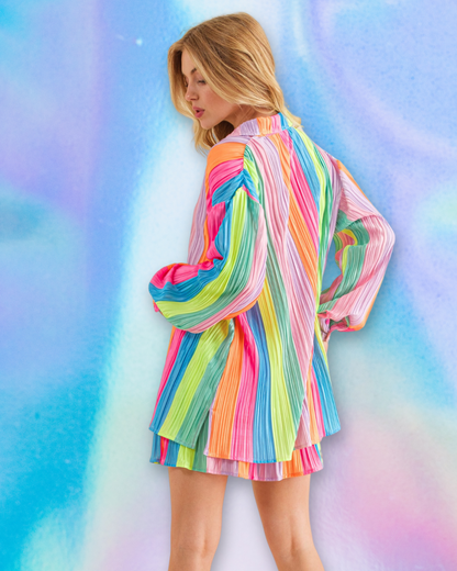 Electric Feel Rainbow Plisse Shorts Set