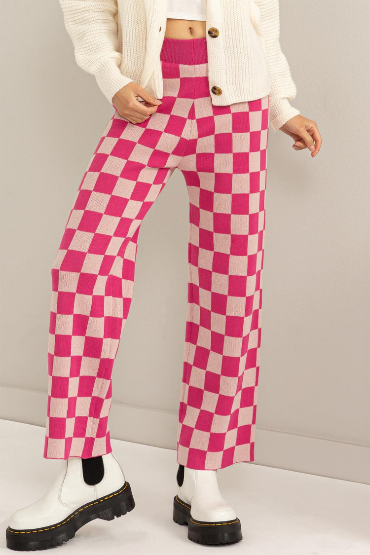 Obsessed Checker Knit Pants - Strawberry