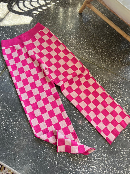 Obsessed Checker Knit Pants - Strawberry