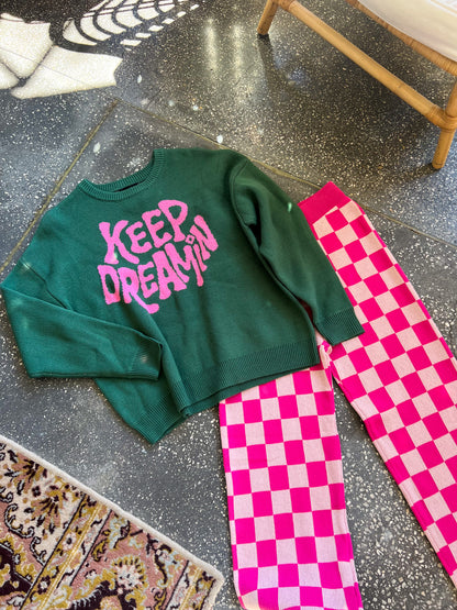 Obsessed Checker Knit Pants - Strawberry