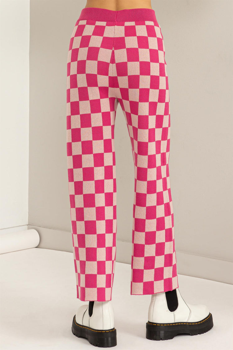 Obsessed Checker Knit Pants - Strawberry