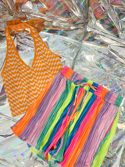 Electric Feel Rainbow Plisse Shorts Set