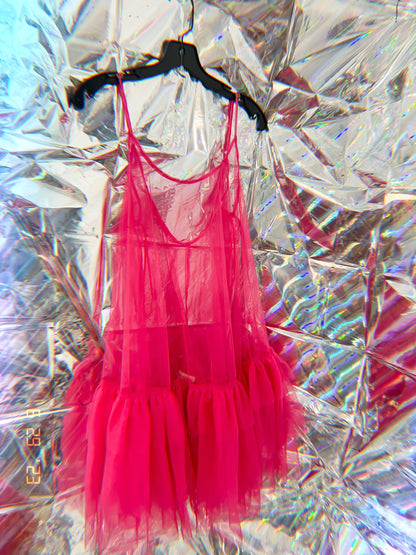 Main Stage Flouncy Mesh Slip - Fuschia