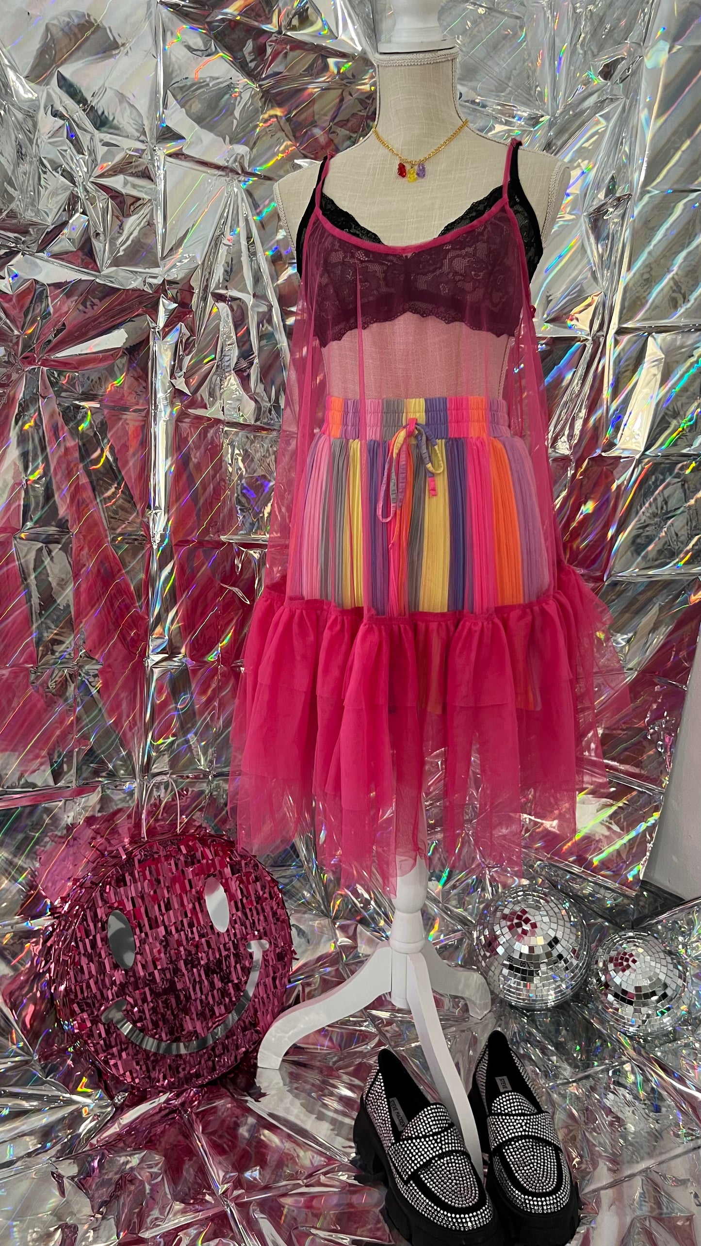 Main Stage Flouncy Mesh Slip - Fuschia