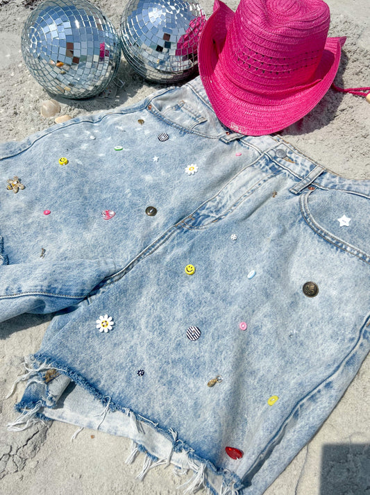 Venice Embellished Upcycled Denim Shorts