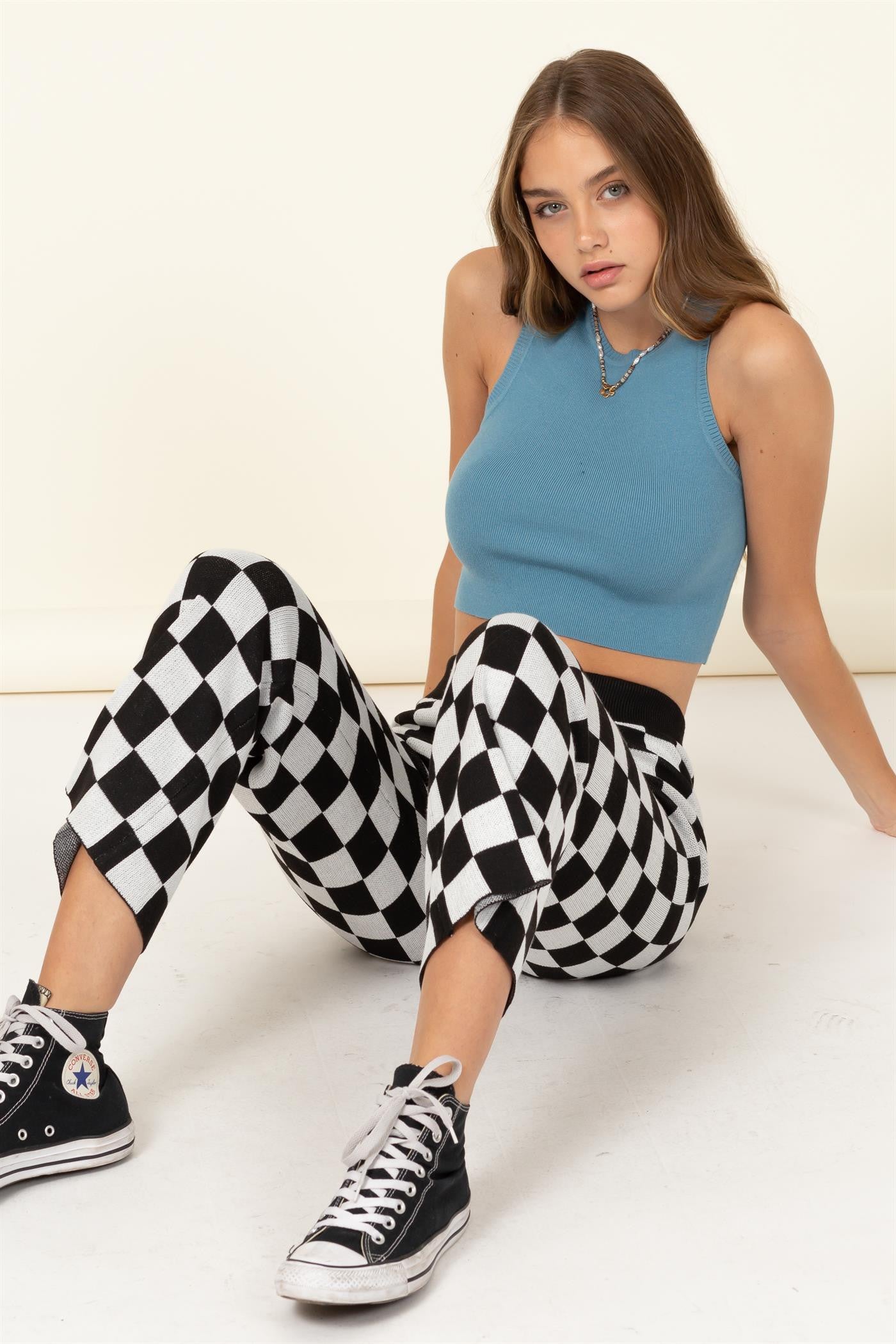 Obsessed Checker Knit Pants - Black & White