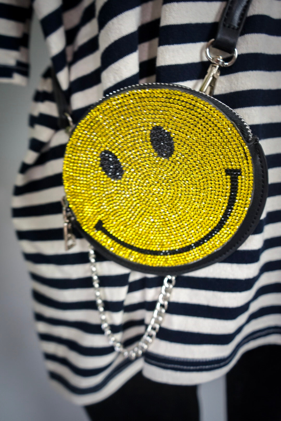 smiley cross body purse with rhinestones