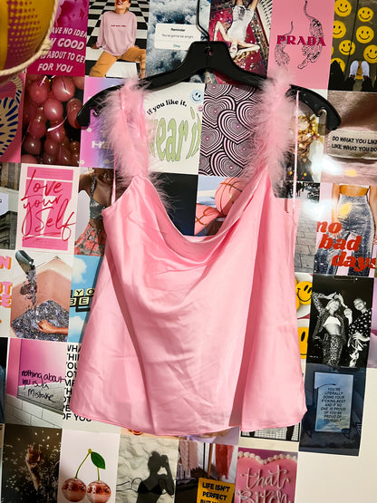 Elle Woods Satin Feather Tank